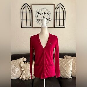 Vintage Fuchsia Pink Long Sleeve Lacoste Cardigan Size EU 36 Classic Preppy